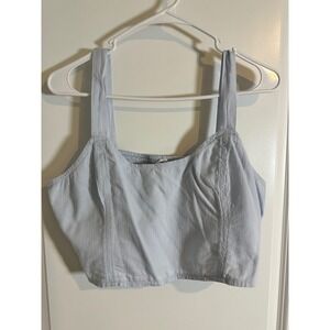 Aerie Blue Crop Top Smocked Back Sleeveless‎ Tank Top Casual Summer Womens XL